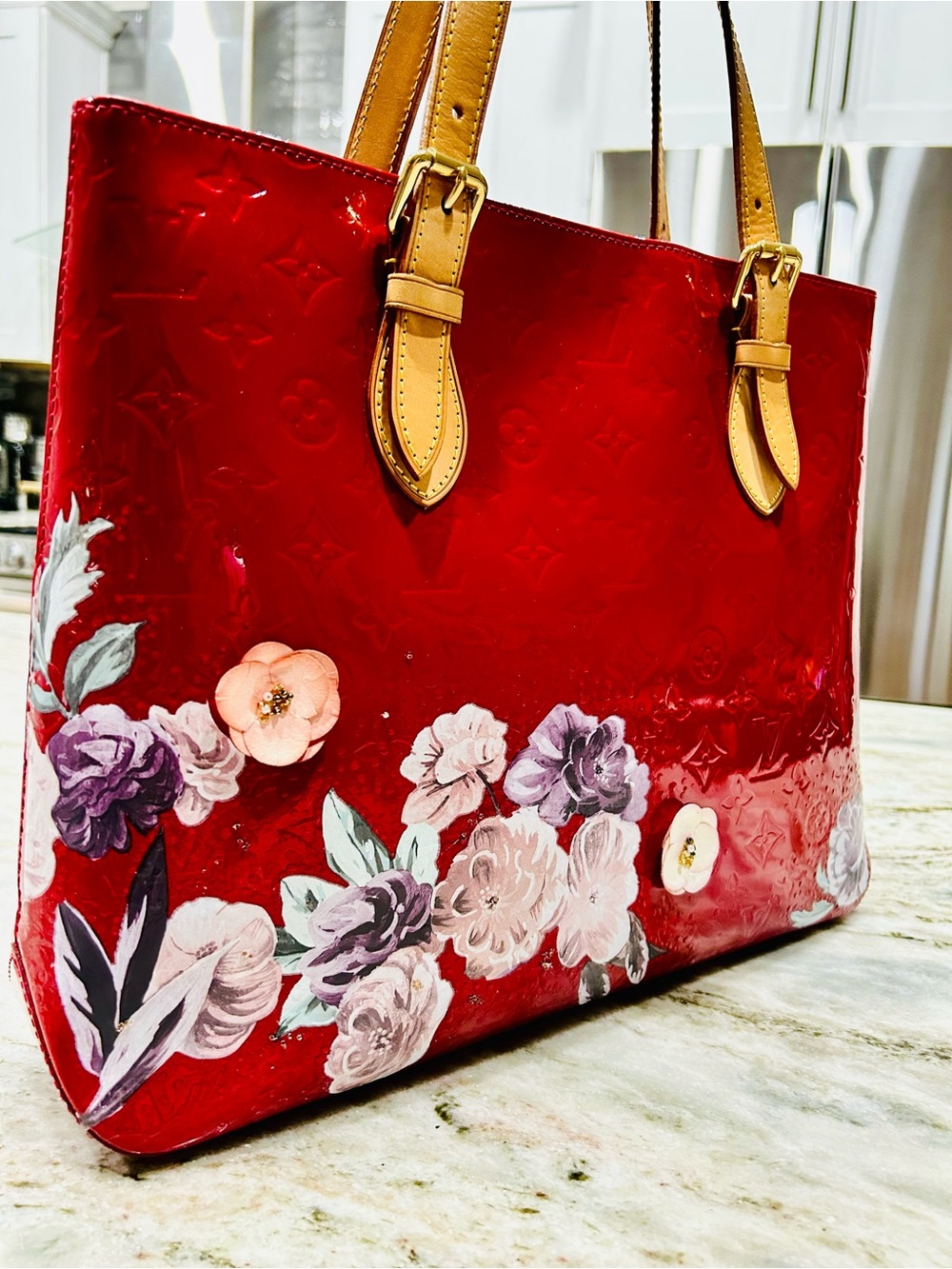Louis Vuitton Authentic Brentwood Candy Apple Red Vernis Leather Custom Tote